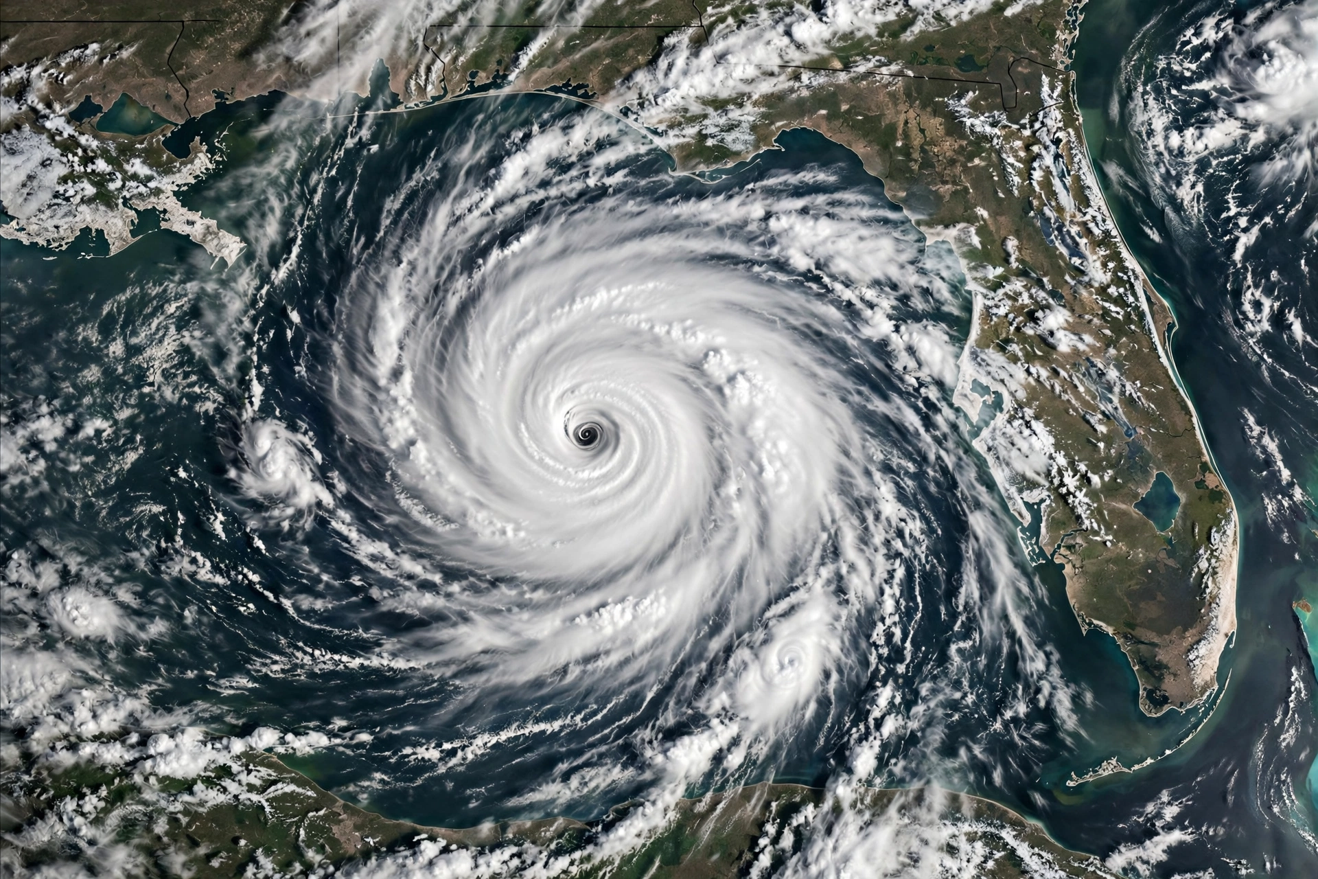 Vista satelital del huracán Isaías girando sobre el Golfo de México cerca de Florida y Alabama